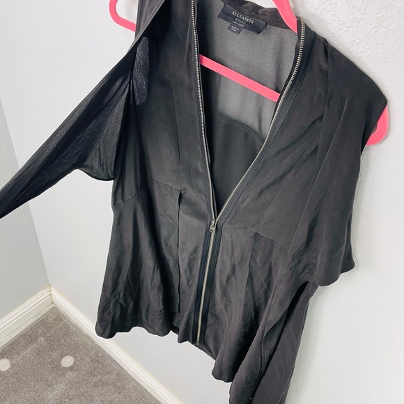 All Saints Jayda Zip Front Silk Dress Black Size XS - Picture 4 of 10